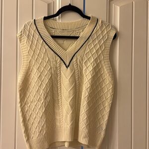 Cream Cable Knit V-Neck Sweater Vest